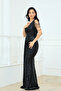 Sequin Shoulder Tassel Beaded Fish Dress - Black - 7