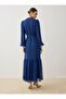 Chiffon Fabric Waist-Tied Hijab Dress - Navy Blue - - 6