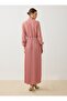 Chiffon Fabric Hijab Dress with Tie-Down Collar Detail - Dusty Rose - - 5