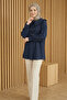 Women's Ribbon Detailed Buttoned Baby Collar Hijab Tunic - Navy Blue - 2