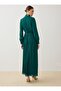 Chiffon Fabric Hijab Dress with Tie-Back Detail at the Collar - Emerald Green - - 4