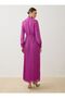Chiffon Fabric Hijab Dress with Tie Detail at the Collar - Fuchsia - - 5