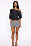 Asymmetric Collar Body Fitting Short Sleeve Stretchy Women's Black Blouse - 5