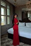 Red Shannon Ruched Detail Long Dress ATE-4131 - 4