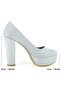 Lina Plus Silver Satin Round Toe Thick Platform Heeled Evening Dress Shoes - 5