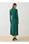 Sandy Fabric Draped Detailed Buckle Hijab Dress - Emerald Green - - 6