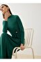 Sandy Fabric Draped Detailed Buckle Hijab Dress - Emerald Green - - 2