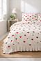 Sheetless Duvet Cover Set 100% Cotton Red Heart Ornamental Overlocked Ruffled - 3