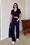 Women's Navy Blue V-Neck Short Sleeve Soft Touch Modal Sports Set