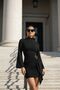 Women's Spanish Sleeve Draped Ornamental Buckle Mini Dress - 6