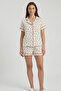 Cherry Ecru Ribbed Muslin Woven Shorts Pajama Set