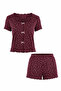 Women's Floral Print Bow Detailed Ribbed Knit Short Sleeve Shorts Set - 2