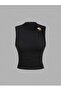 Women's Black Gold Buckle Asymmetrical Collar Draped Blouse