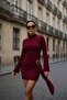 Women's Spanish Sleeve Draped Ornamental Buckle Mini Dress - 5
