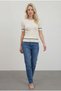 Women's Ecru Crew Neck Stripe Detailed Short Sleeve Knitwear Blouse