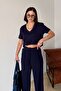 Women's Navy Blue V-Neck Short Sleeve Soft Touch Modal Sports Set - 3