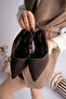 Women's Brown Suede Stone Detailed Pointed Toe Open Back Shoes