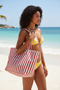 Women's Colorful Cotton Woven Magnetic Striped Lined Beach Bag - 5