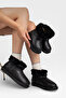 Round toe women's furry short rain boot black - 2