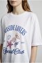 Women's Letter Embroidered Printed Oversize T-Shirt Ecru - 2