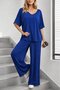 Women's Short Sleeve V-Neck Viscose Blouse and Trousers Two-Piece Set - 2