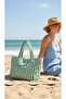 Women's Colorful Cotton Woven Magnetic Striped Lined Beach Bag