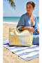 Women's Colorful Cotton Woven Magnetic Striped Lined Beach Bag - 3