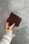 Crocodile Patterned Velina Tan Minimal Wallet with Keychain and Card Holder Detail - 5