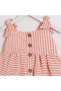 Striped Fabric Girls' Dress with Wooden Buttons - 3