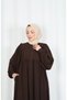 Balloon Sleeve Pearl Detailed Zippered Ferace Bitter Brown Hnt7105 - 5