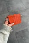 Crocodile Patterned Orange Velina Minimal Wallet with Keychain and Card Holder Detail - 5