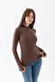 Women's Coffee Color Finger Detailed Body Long Sleeve Stretchy Fabric Basic Body - 4