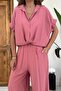 Pleated Front Shirt Collar Double Linen Set - 2