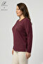 Women's Burgundy Tree Patterned Stoned Slit Lycra Wool Viscose Mother Combed Cotton Blouse - 2