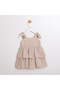 Striped Fabric Girls' Dress with Wooden Buttons - 2