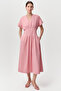 Short Sleeve V-Neck Slim Fit Midi Dress with Pockets