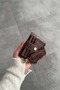 Crocodile Patterned Velina Tan Minimal Wallet with Keychain and Card Holder Detail - 3
