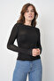 Kayık Yaka Soft Stretchy Soft Fabric Long Sleeve Black Blouse 116 - 6