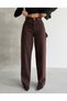 High Waist Brown Stone Washed Belt Buckle Cargo Pocket /Baggy Wide-Leg Jeans