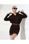 Women's Buttoned Mini Denim Dress Brown 3027-78 - 3