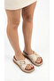 Horizontal Long Gold Buckle Crossed Striped High Heel Comfortable Women's Slippers Sandals - 2