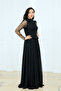 Top Beaded Detailed Bottom Chiffon Long Dress - Black - 6