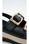 Thick Square Double Gold Buckle Detailed High Heel Ankle Buckle Women's Summer Sandals - 3