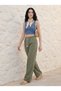 Women's Khaki Palazzo Linen Muslin Trousers Wide Leg High Waist - 3