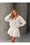 Women's Tencel Fabric Flounce Mini Dress White - 7
