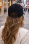 Black Floral Pattern Velvet Cap, Adjustable Trendy Velvet Baseball Cap, Sports Velvet Cap - 2