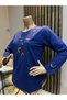 Women's Middle Age and Above Round-Neck Viscose Colorful Embroidered Stoned Lycra Mother Combed Cotton Blouse - 3