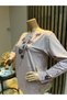 Women's Middle Age and Above Round-Neck Viscose Colorful Embroidered Stoned Lycra Mother Combed Cotton Blouse - 3