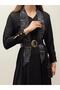 Elegance Black Dress with Scarf Detail and Belt - 4