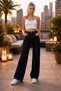Christian Lycra Women's Navy Blue Super High Waist Loose Leg Denim Jeans Palazzo Loose - 6